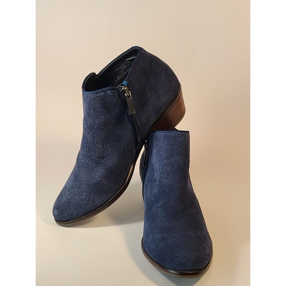 Crown Vintage Women's 6M Leather Ankle Bootie Boots Blue Side Zip Block Heels - Picture 6 of 10